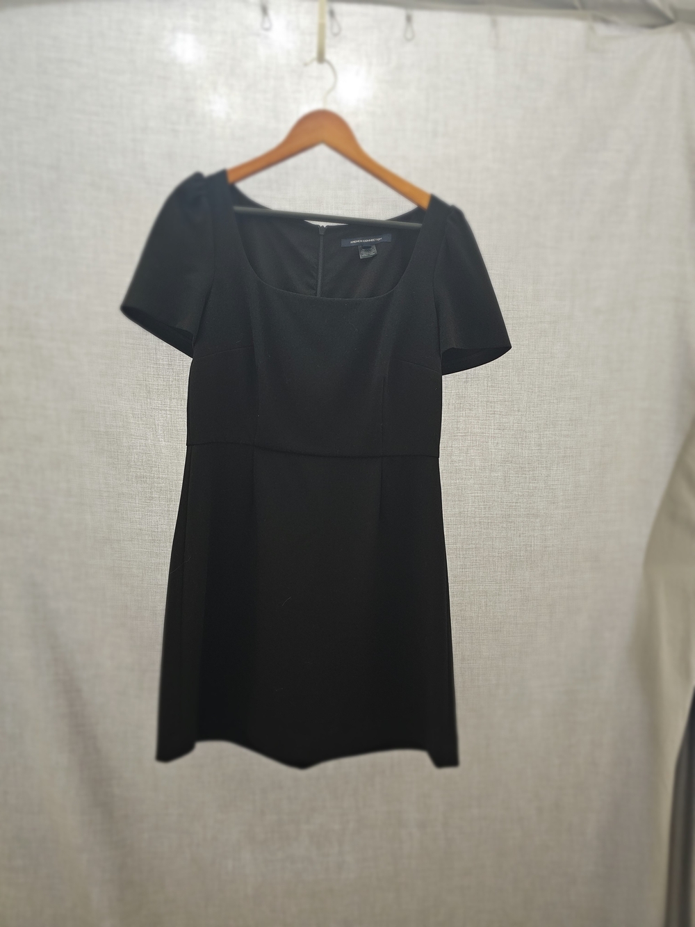 French Connection Black Square-Neck Short Sleeve Mini Dress